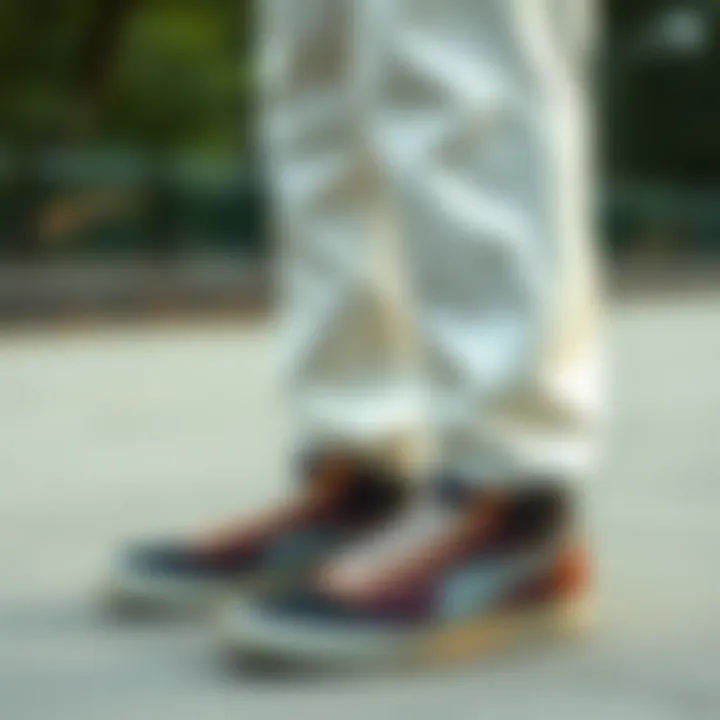 Stylish white Dickies pants paired with skate shoes