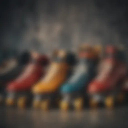 A collection of vintage style roller skates showcasing various designs and colors.