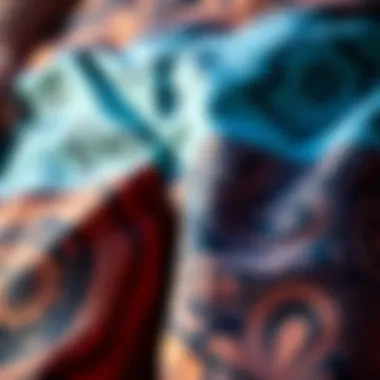 Close-up of boardshort fabric with intricate patterns