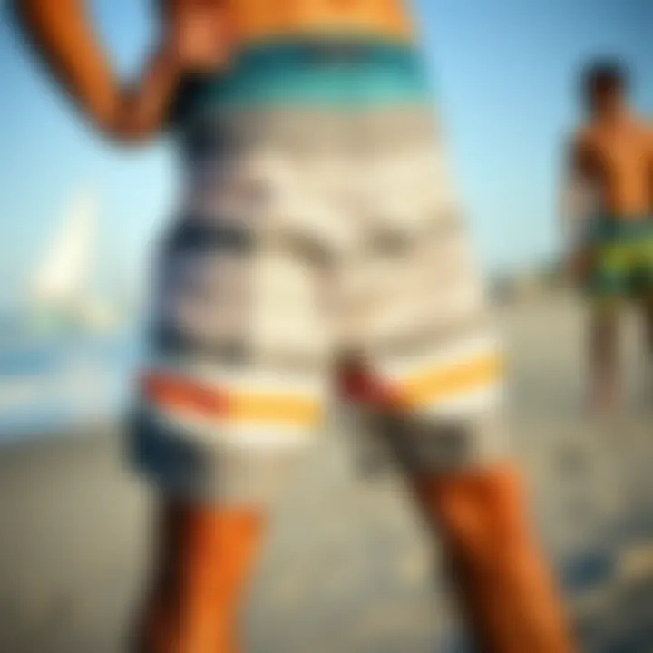 Stylish boardshorts showcased on a beach setting