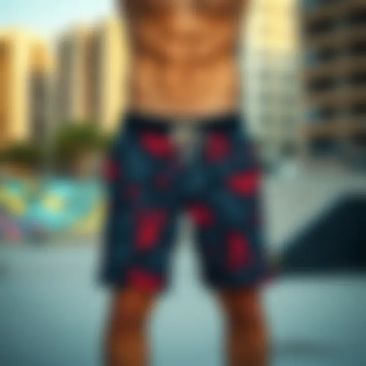 Volcom boardshorts in an urban skatepark environment