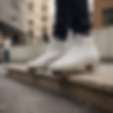 Skaters in Urban Setting with White Nike Lowtops Group of skaters wearing white Nike lowtops in an urban setting
