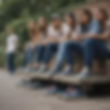 Diverse group enjoying skateboarding while wearing denim Vans