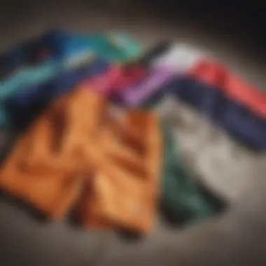 A vibrant collection of athletic shorts in various styles and colors