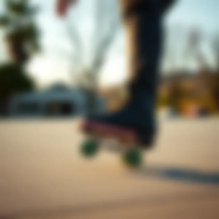 Skater performing a trick while wearing FT4 Pro skates, highlighting their performance in action