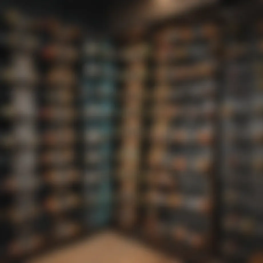 Different skateboard shapes displayed on a rack