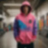 HUF zip-up hoodie showcasing vibrant design and skate style