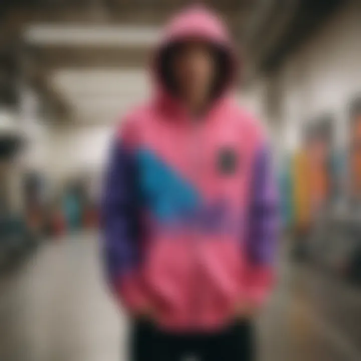 HUF zip-up hoodie showcasing vibrant design and skate style