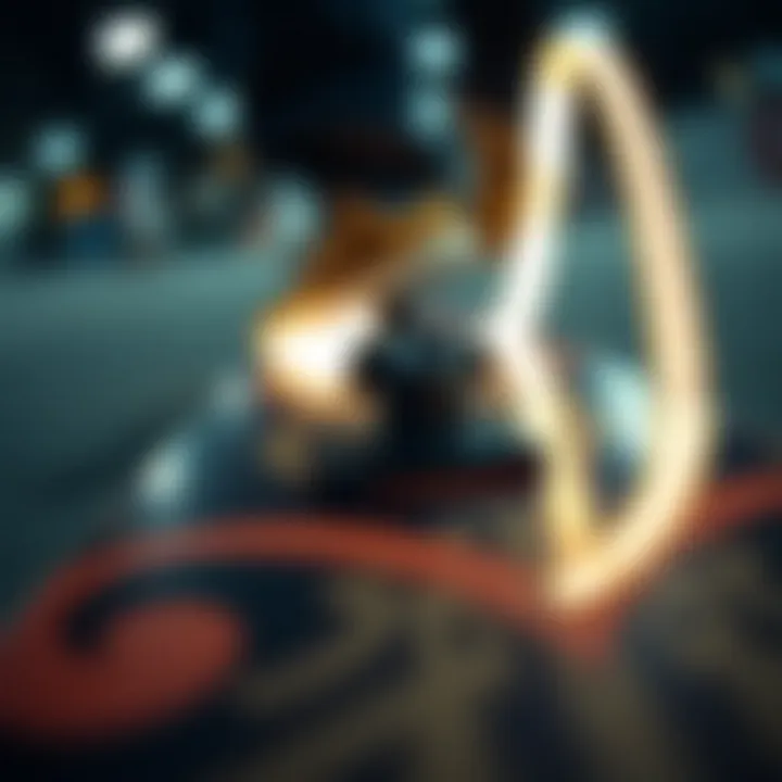 Close-up of LED strip lights attached to skateboard deck