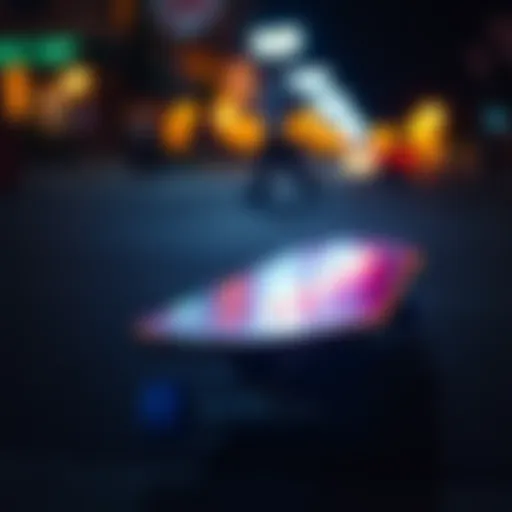 Vibrant LED strip lights illuminating a skateboard at night