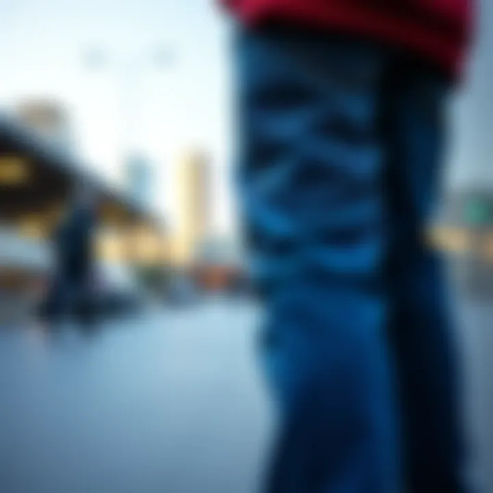 Levi Hi Ball Jeans showcased in an urban skate setting