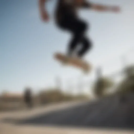 A skateboarder executing a perfect kickflip in mid-air