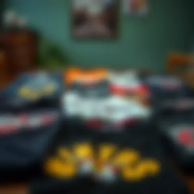 Popular Graphic Tee Brands A selection of popular graphic tee brands arranged aesthetically on a table