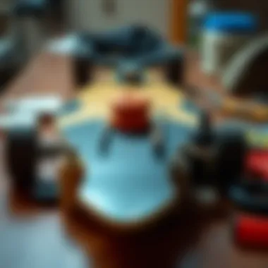 Essential longboard maintenance tools displayed on a table.