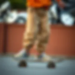 Stylish Nike beige sweatpants on skateboard