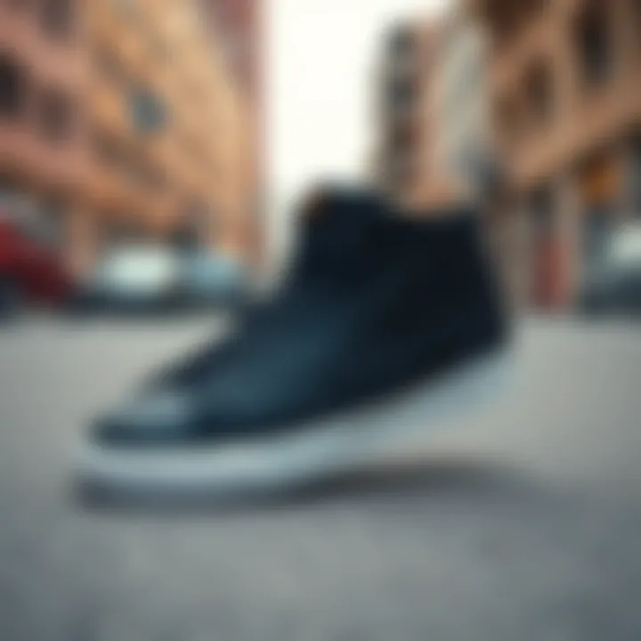 Lifestyle shot of the Nike Blazer Mid '77 Vintage Black in an urban environment