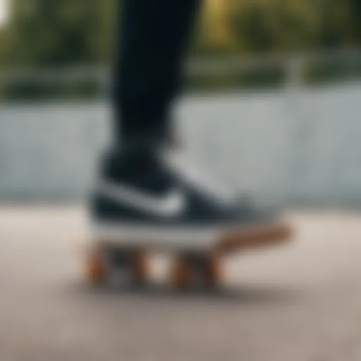 Skater performing tricks while wearing Nike mid skate shoes