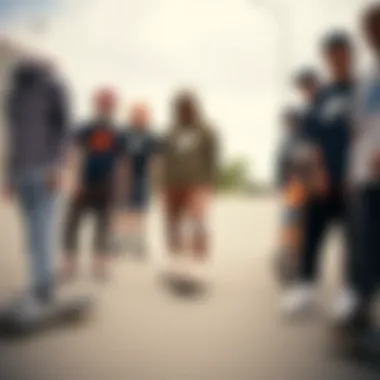 A group of skateboarders showcasing diverse styles in Nike sweatpants