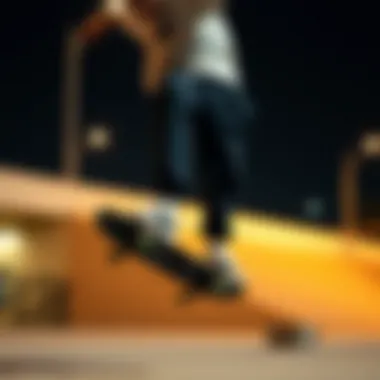 A skateboarder performing a trick in Nike spandex sweatpants