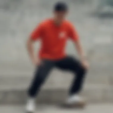 A skateboarder using the Nike hip pack during a trick, highlighting its functionality.