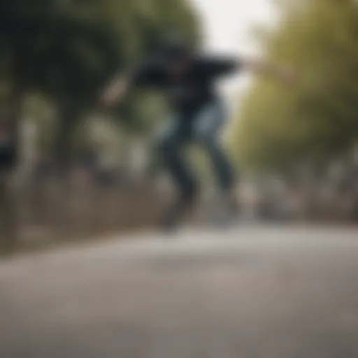 Skateboarder performing a trick in Nike apparel.