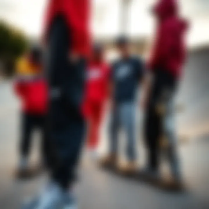 Group of skateboarders wearing Nike Team Sweatpants at a local spot