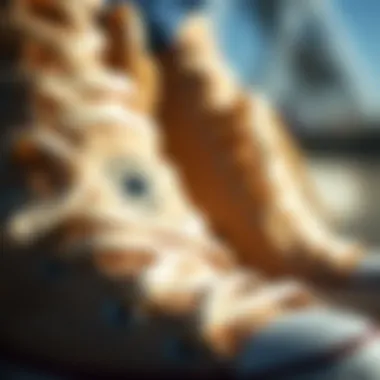 Close-up of materials used in Nude Converse High Tops