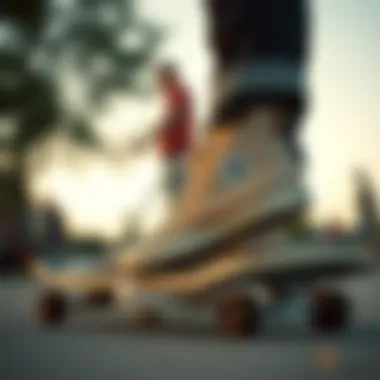 Nude Converse High Tops featured in a vibrant skateboarding scene