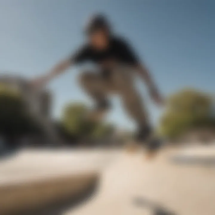 Skateboarder wearing Oakley Holbrook sunglasses during a trick in a skate park