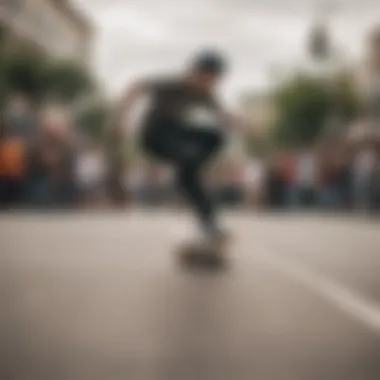 A skateboarder performing tricks on a street with a high-quality deck.