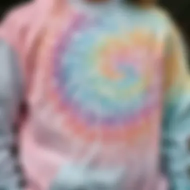 A close-up of a pastel tie dye sweatshirt showcasing intricate patterns.