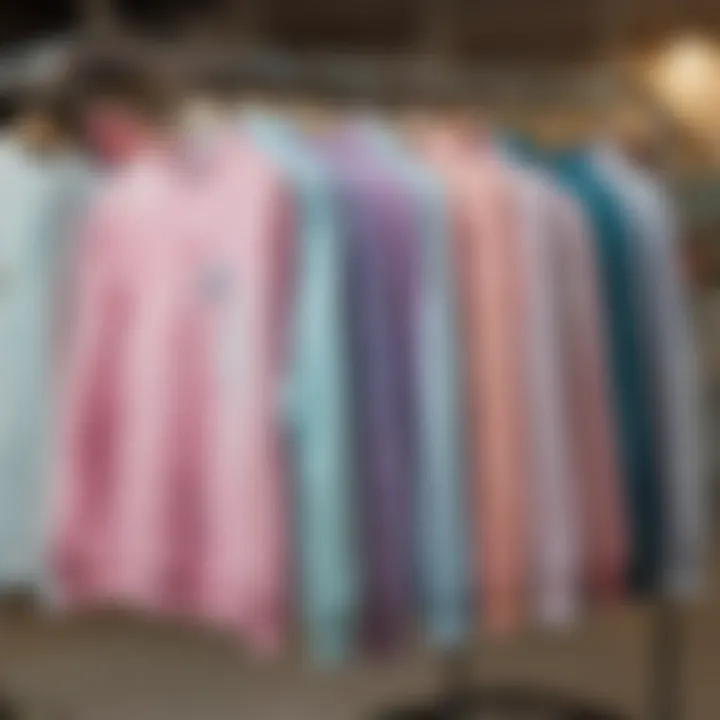 Pastel tie dye sweatshirts displayed on a clothing rack in a skate shop.