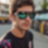 A skater wearing Pit Viper sunglasses showcasing their bold design