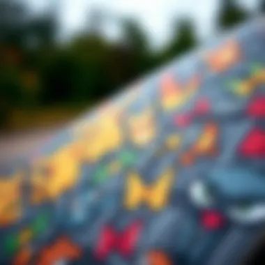 Close-up of textured grip tape with various Pokemon characters