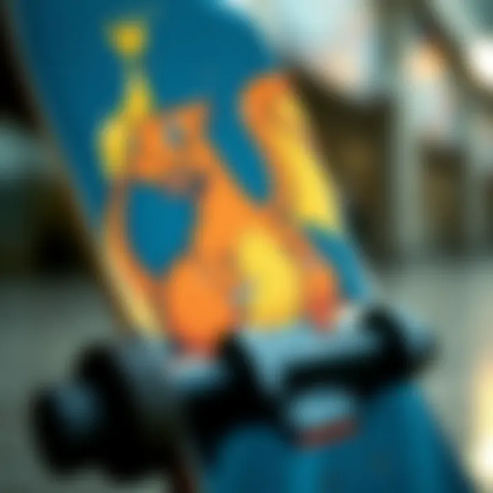 Charizard Design on Skate Deck Close-up of a unique design featuring Charizard on a skate deck