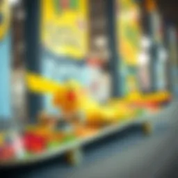 A vibrant Pokémon-themed skate deck showcasing Pikachu with colorful graphics