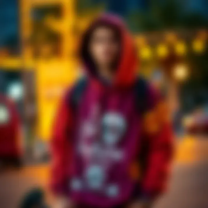 Skate culture enthusiast wearing a vibrant hoodie