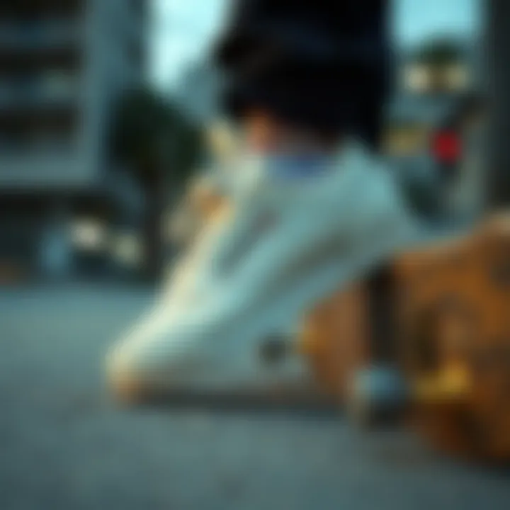 Reebok Club C 85 Cream in an urban skateboarding setting