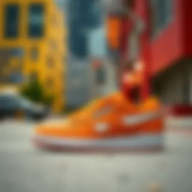 Reebok Club C Orange displayed against a vibrant urban backdrop