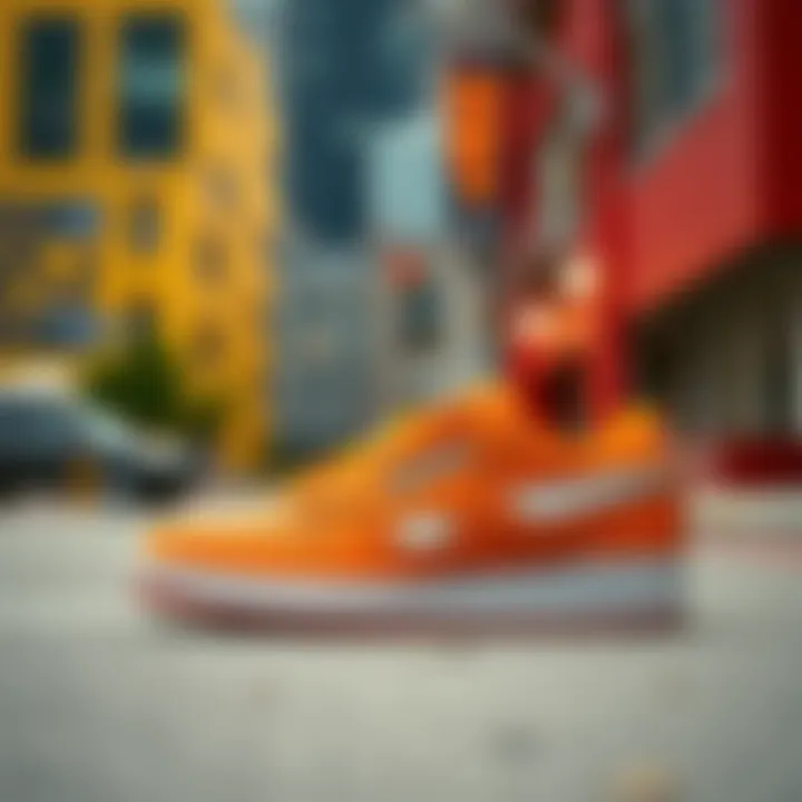 Reebok Club C Orange displayed against a vibrant urban backdrop