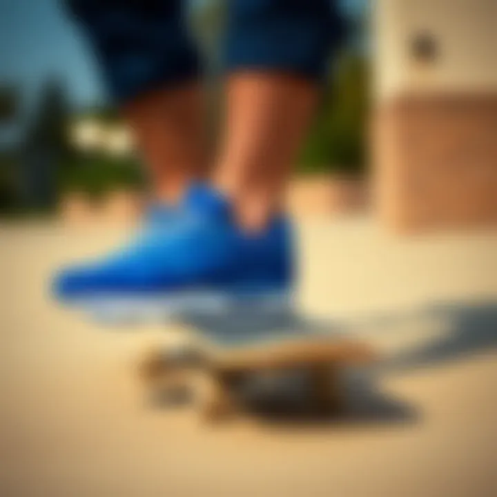 Cultural representation of color in skateboarding attire featuring royal blue Nike Pros