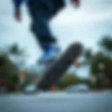 Dynamic skateboarder showcasing royal blue Nike Pros in action