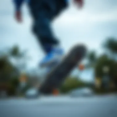 Dynamic skateboarder showcasing royal blue Nike Pros in action