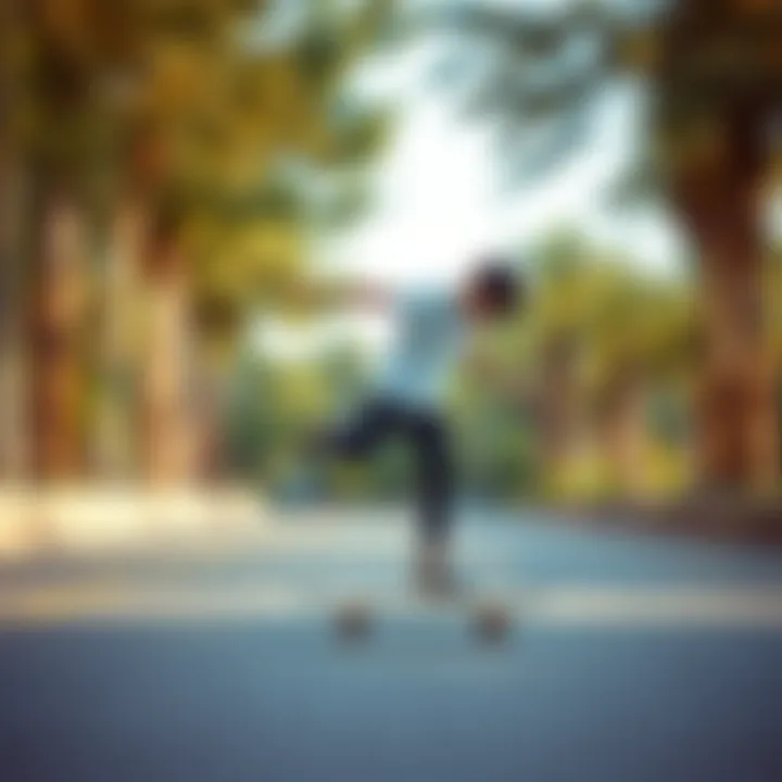 A young skateboarder practicing balance on a board