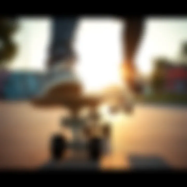 A skateboarder using an anti-collision device