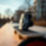 Advanced skateboard protection gear displayed on a ramp