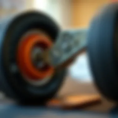 Close-up of skateboard wheels and trucks from a bundle