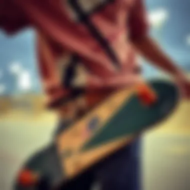 Skateboarder showcasing their style with a gold studded belt