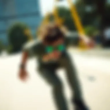 Skateboarder wearing Oakley sunglasses with Prizm Jade lenses in action