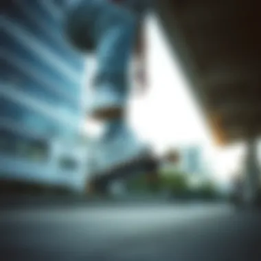 Skateboarder performing a trick wearing white Nick shoes in an urban setting
